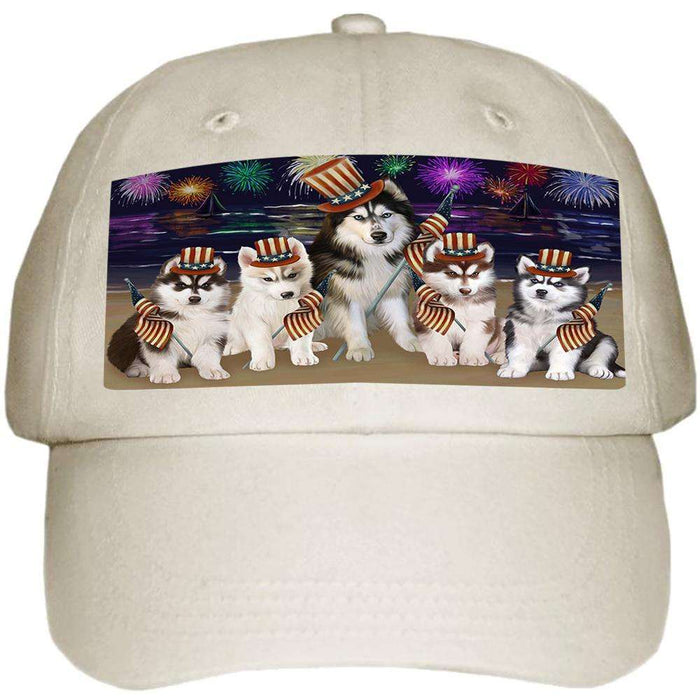 4th of July Independence Day Firework Siberian Huskies Dog Ball Hat Cap HAT50790
