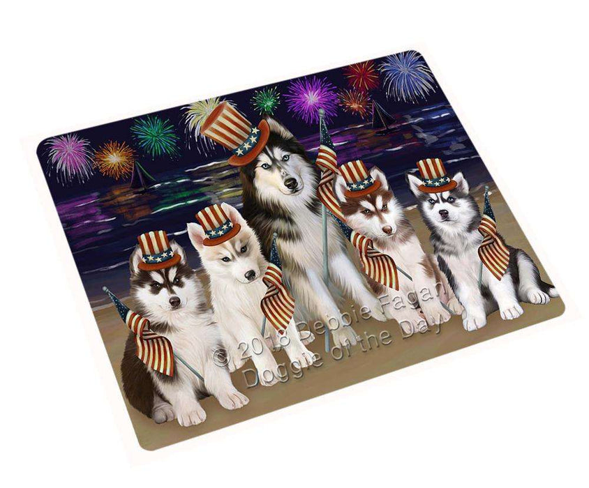 4th of July Independence Day Firework Siberian Huskies Dog Blanket BLNKT56775 (37x57 Sherpa)