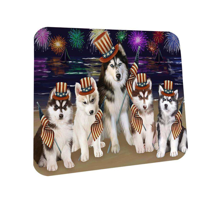 4th of July Independence Day Firework Siberian Huskies Dog Coasters Set of 4 CST48978