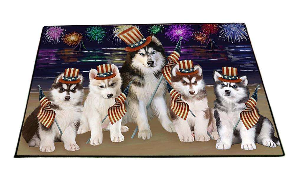4th of July Independence Day Firework Siberian Huskies Dog Floormat FLMS49485
