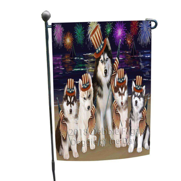 4th of July Independence Day Firework Siberian Huskies Dog Garden Flag GFLG48928