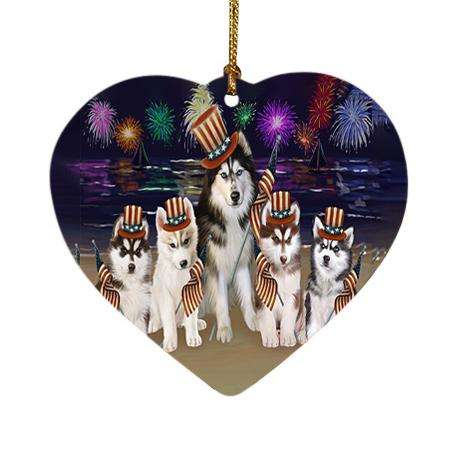 4th of July Independence Day Firework Siberian Huskies Dog Heart Christmas Ornament HPOR49019