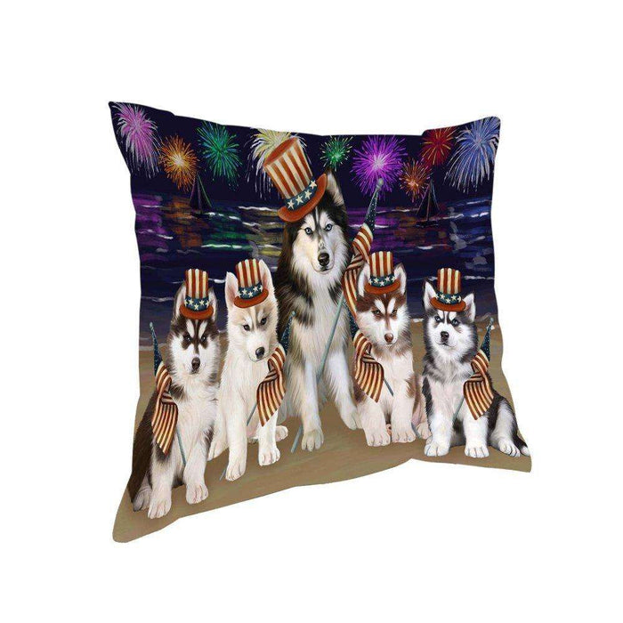 4th of July Independence Day Firework Siberian Huskies Dog Pillow PIL51932