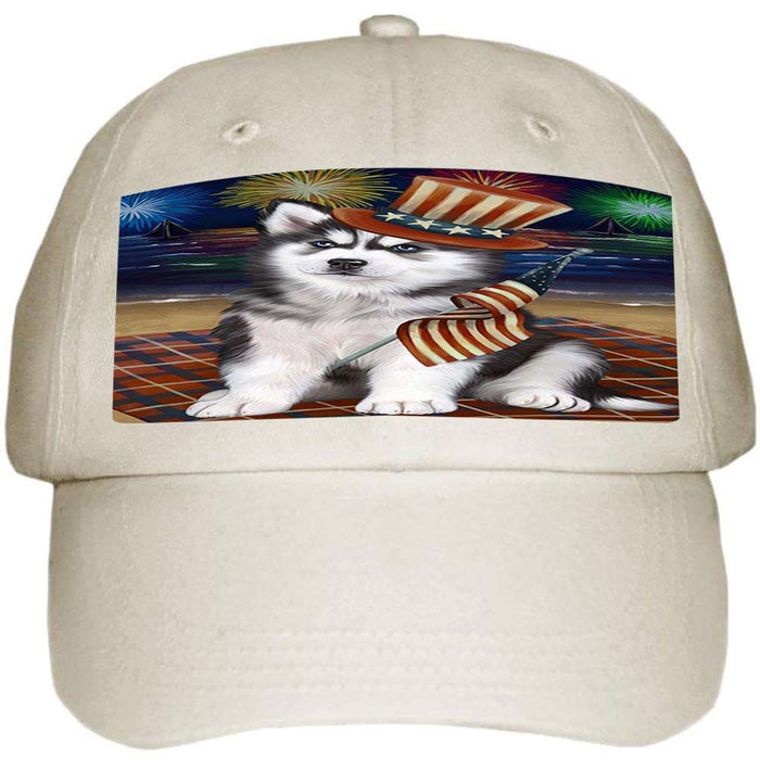 4th of July Independence Day Firework Siberian Husky Dog Ball Hat Cap HAT50793