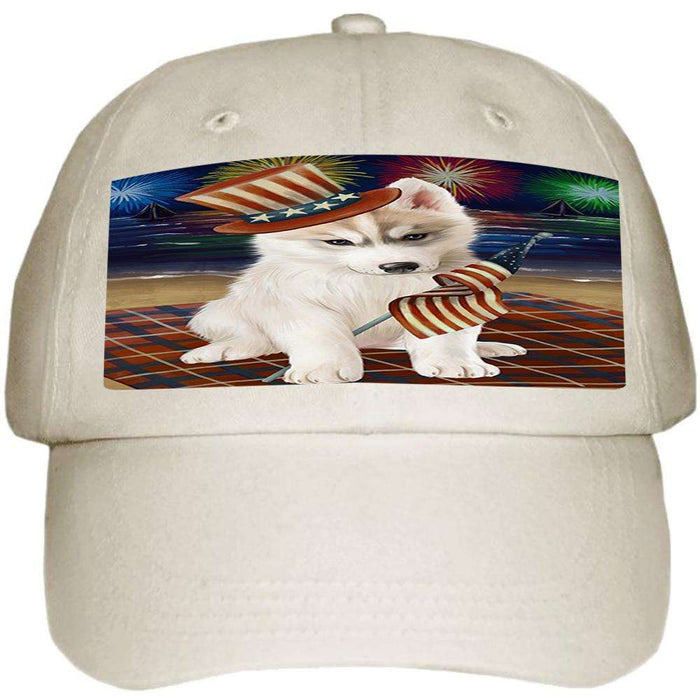 4th of July Independence Day Firework Siberian Husky Dog Ball Hat Cap HAT50796