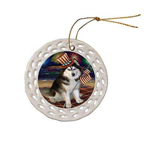4th of July Independence Day Firework Siberian Husky Dog Ceramic Doily Ornament DPOR49018