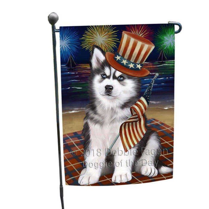 4th of July Independence Day Firework Siberian Husky Dog Garden Flag GFLG48929