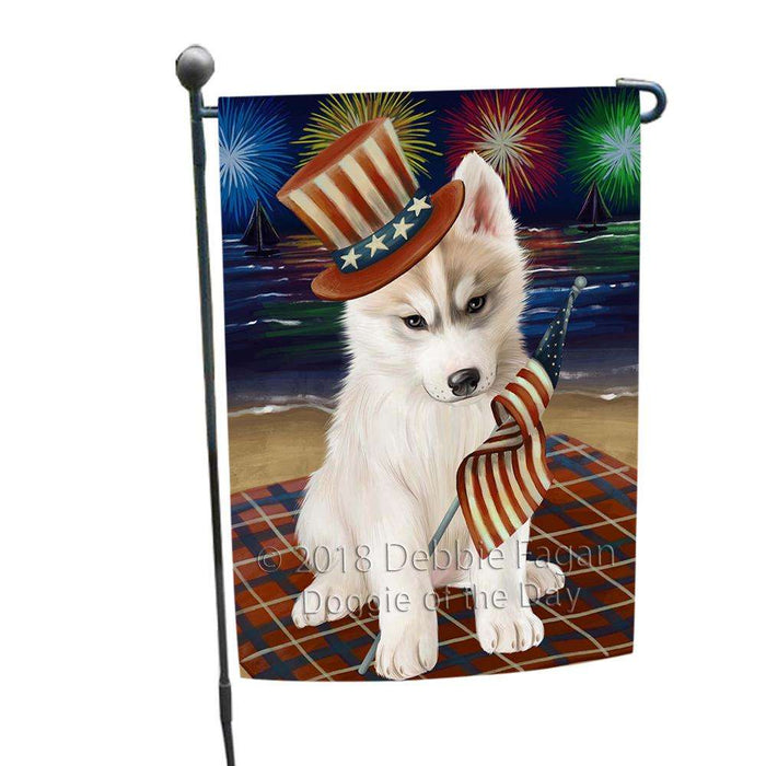 4th of July Independence Day Firework Siberian Husky Dog Garden Flag GFLG48930