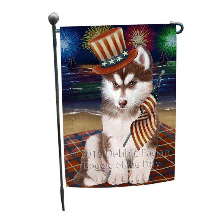 4th of July Independence Day Firework Siberian Husky Dog Garden Flag GFLG48931
