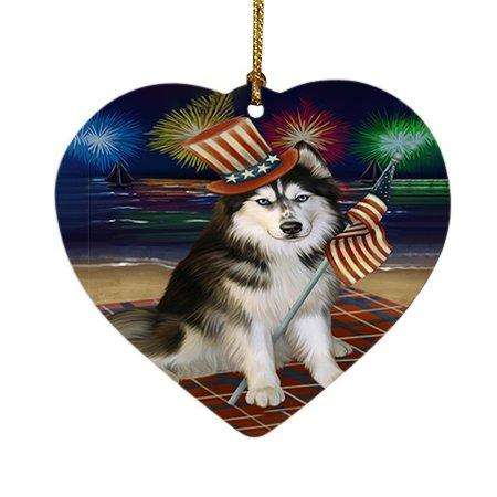 4th of July Independence Day Firework Siberian Husky Dog Heart Christmas Ornament HPOR49018