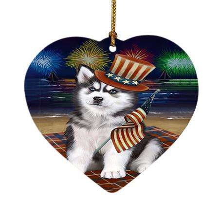 4th of July Independence Day Firework Siberian Husky Dog Heart Christmas Ornament HPOR49020