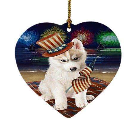 4th of July Independence Day Firework Siberian Husky Dog Heart Christmas Ornament HPOR49021