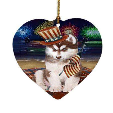 4th of July Independence Day Firework Siberian Husky Dog Heart Christmas Ornament HPOR49022