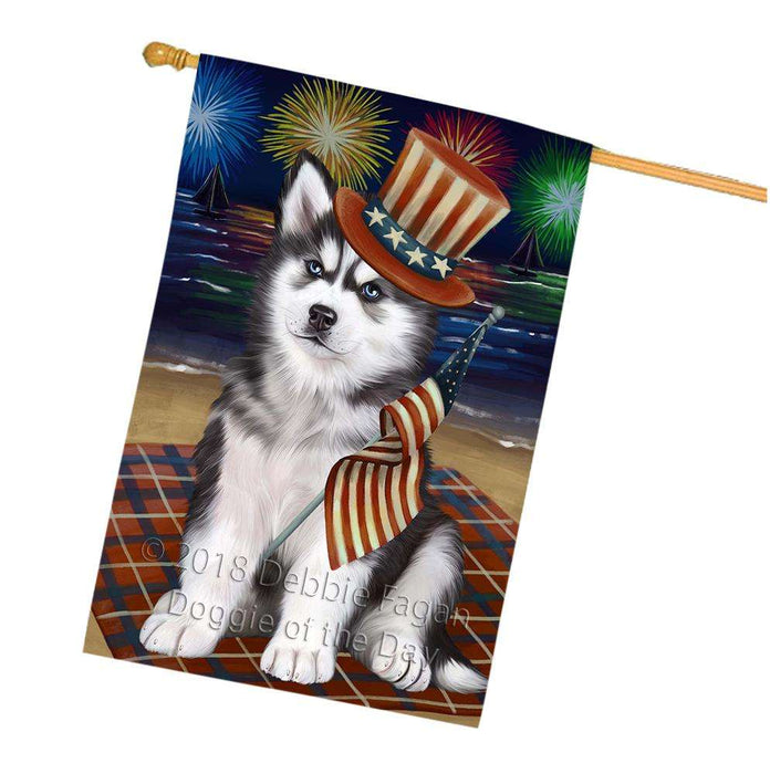 4th of July Independence Day Firework Siberian Husky Dog House Flag FLG48985