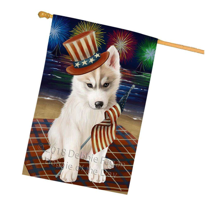 4th of July Independence Day Firework Siberian Husky Dog House Flag FLG48986