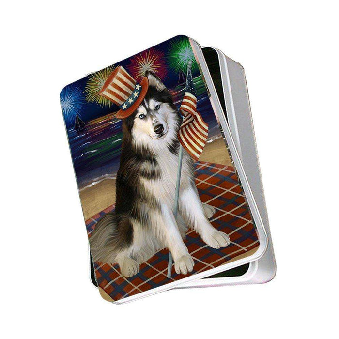 4th of July Independence Day Firework Siberian Husky Dog Photo Storage Tin PITN49018