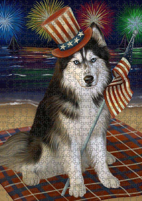 4th of July Independence Day Firework Siberian Husky Dog Puzzle with Photo Tin PUZL51237
