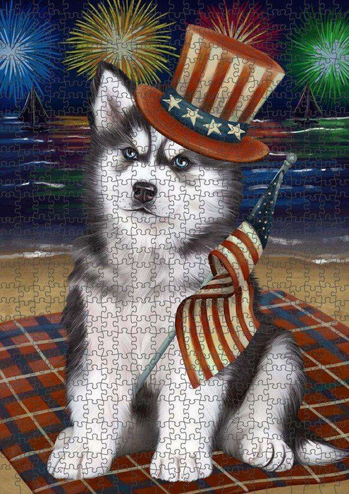 4th of July Independence Day Firework Siberian Husky Dog Puzzle with Photo Tin PUZL51243