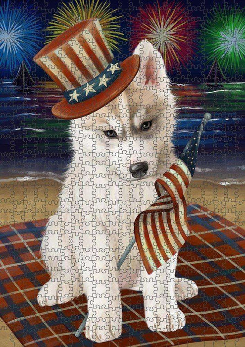 4th of July Independence Day Firework Siberian Husky Dog Puzzle with Photo Tin PUZL51246