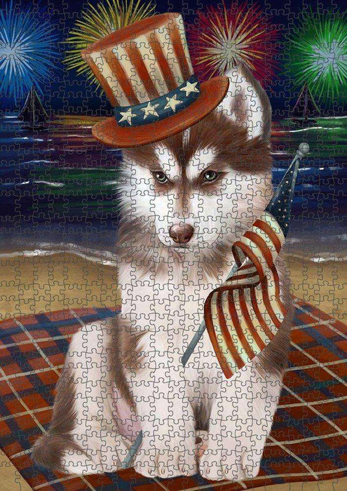 4th of July Independence Day Firework Siberian Husky Dog Puzzle with Photo Tin PUZL51249
