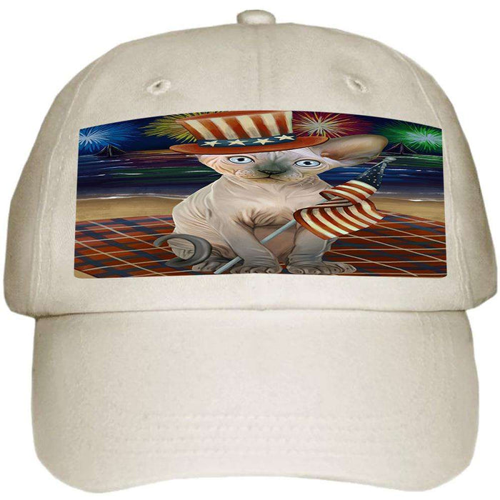 4th of July Independence Day Firework Sphynx Cat Ball Hat Cap HAT60096