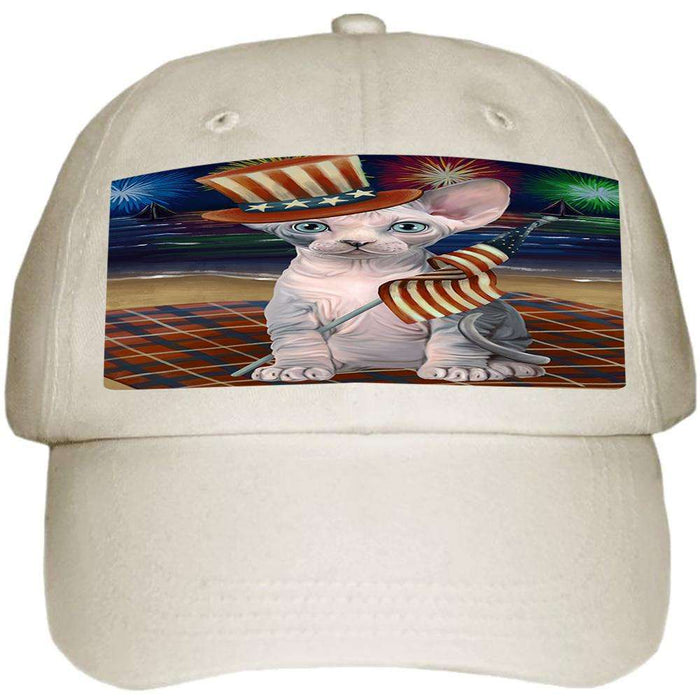 4th of July Independence Day Firework Sphynx Cat Ball Hat Cap HAT60102