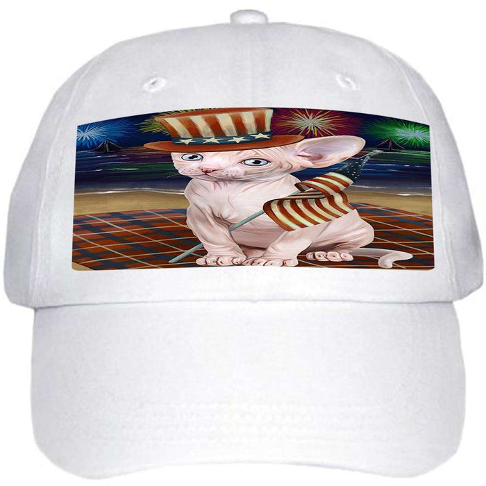 4th of July Independence Day Firework Sphynx Cat Ball Hat Cap HAT60105