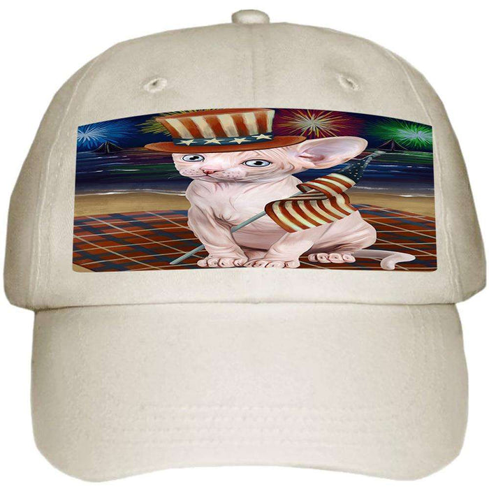 4th of July Independence Day Firework Sphynx Cat Ball Hat Cap HAT60105