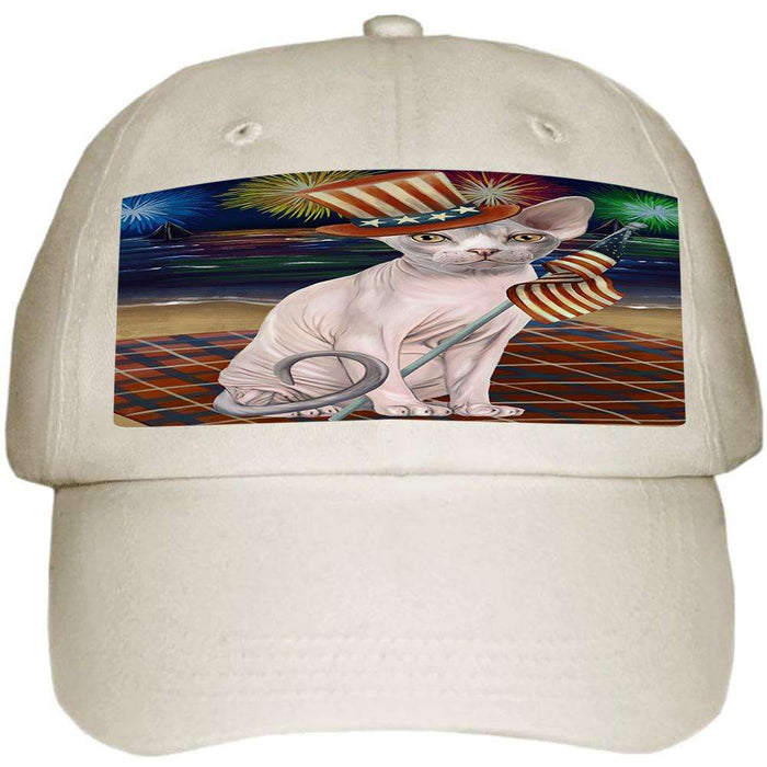 4th of July Independence Day Firework Sphynx Cat Ball Hat Cap HAT61104