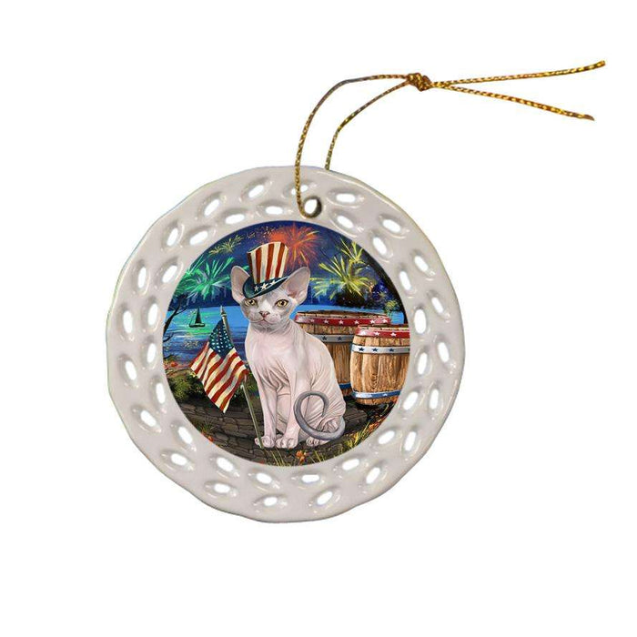 4th of July Independence Day Firework Sphynx Cat Ceramic Doily Ornament DPOR54081