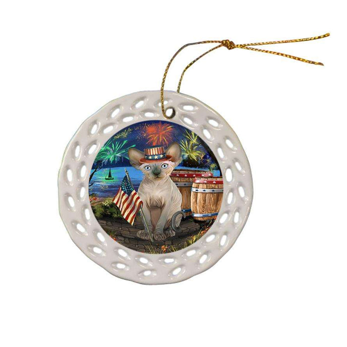 4th of July Independence Day Firework Sphynx Cat Ceramic Doily Ornament DPOR54082