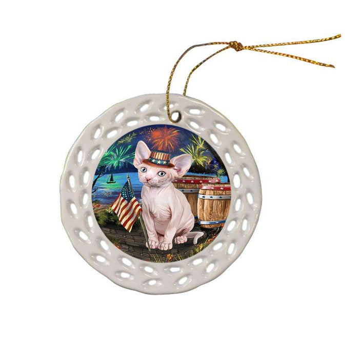 4th of July Independence Day Firework Sphynx Cat Ceramic Doily Ornament DPOR54084