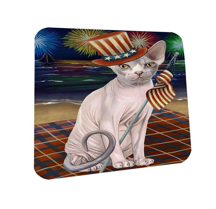 4th of July Independence Day Firework Sphynx Cat Coasters Set of 4 CST52026