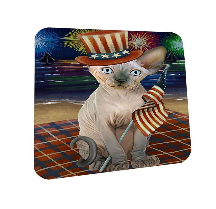 4th of July Independence Day Firework Sphynx Cat Coasters Set of 4 CST52028