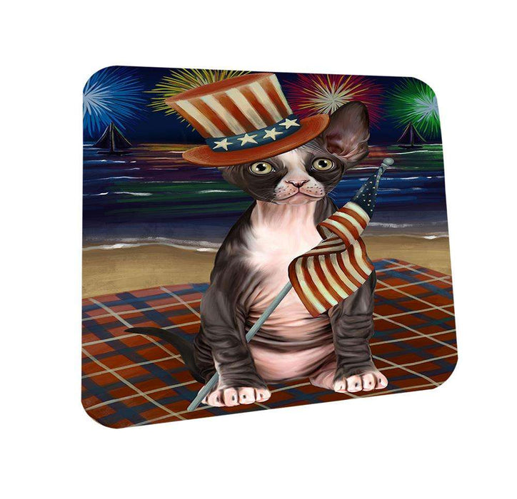 4th of July Independence Day Firework Sphynx Cat Coasters Set of 4 CST52029