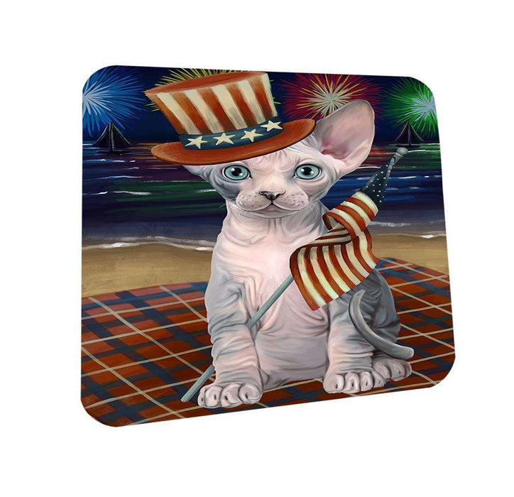 4th of July Independence Day Firework Sphynx Cat Coasters Set of 4 CST52030