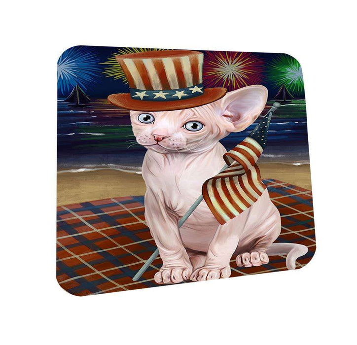 4th of July Independence Day Firework Sphynx Cat Coasters Set of 4 CST52421