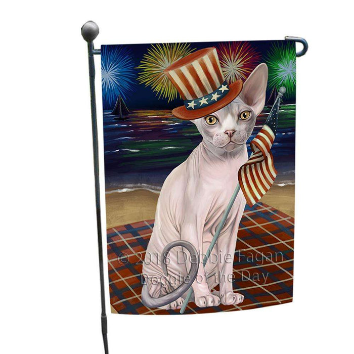 4th of July Independence Day Firework Sphynx Cat Garden Flag GFLG52064