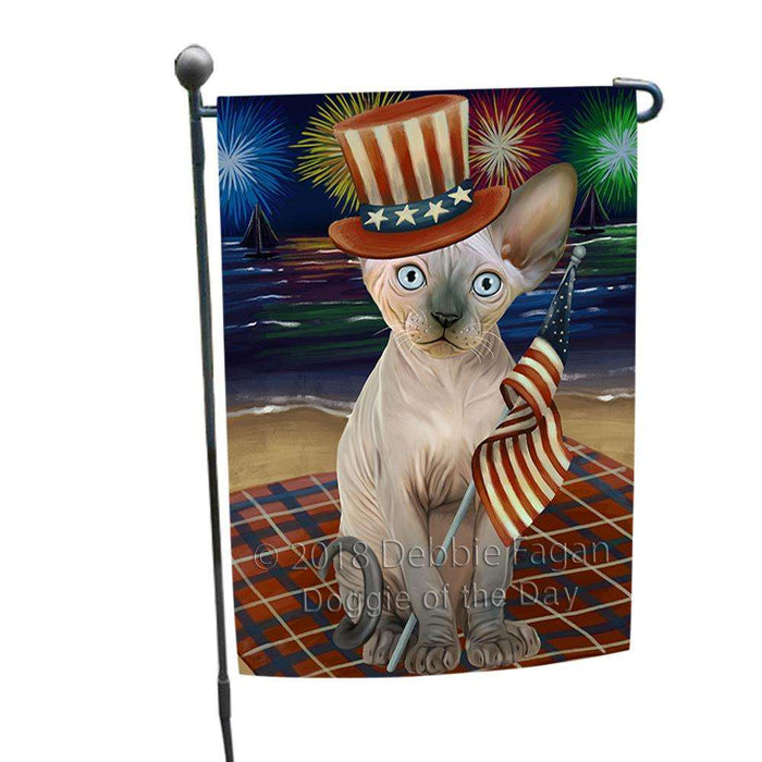 4th of July Independence Day Firework Sphynx Cat Garden Flag GFLG52066