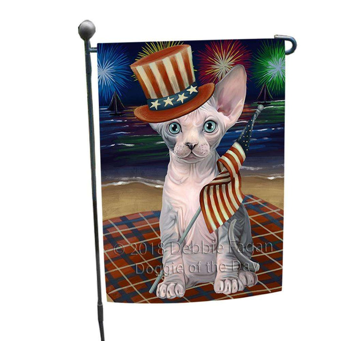 4th of July Independence Day Firework Sphynx Cat Garden Flag GFLG52068