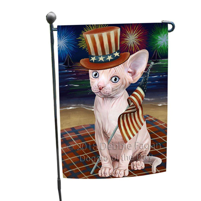 4th of July Independence Day Firework Sphynx Cat Garden Flag GFLG52069