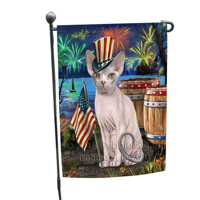 4th of July Independence Day Firework Sphynx Cat Garden Flag GFLG54143