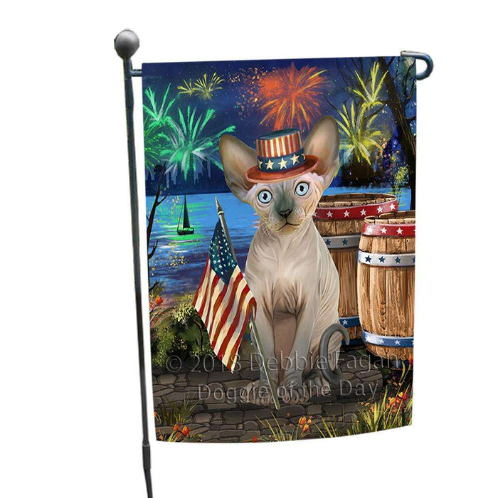 4th of July Independence Day Firework Sphynx Cat Garden Flag GFLG54144