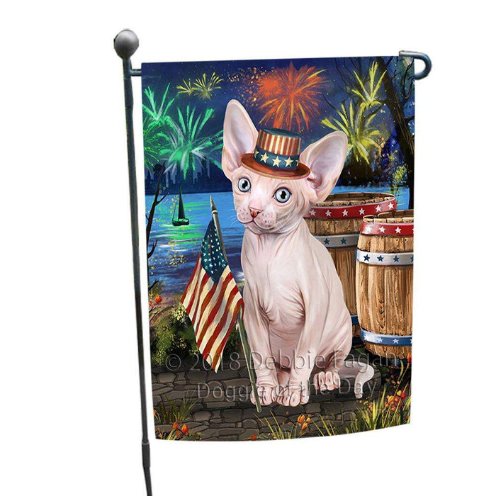 4th of July Independence Day Firework Sphynx Cat Garden Flag GFLG54146