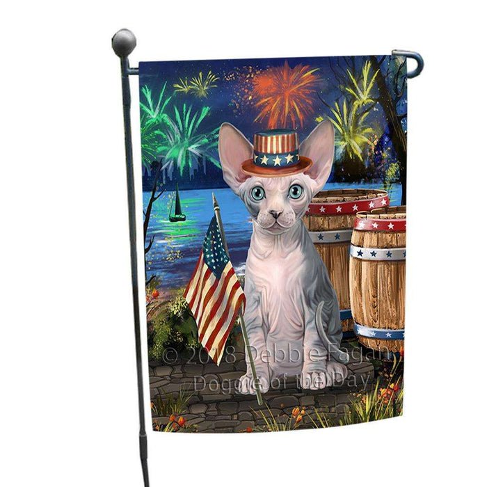 4th of July Independence Day Firework Sphynx Cat Garden Flag GFLG54147