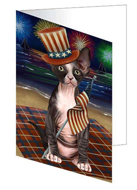 4th of July Independence Day Firework Sphynx Cat Handmade Artwork Assorted Pets Greeting Cards and Note Cards with Envelopes for All Occasions and Holiday Seasons GCD61409