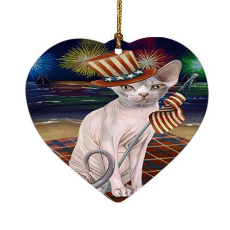 4th of July Independence Day Firework Sphynx Cat Heart Christmas Ornament HPOR52067