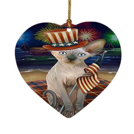 4th of July Independence Day Firework Sphynx Cat Heart Christmas Ornament HPOR52069