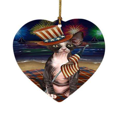 4th of July Independence Day Firework Sphynx Cat Heart Christmas Ornament HPOR52070