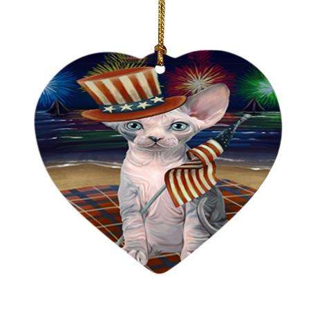 4th of July Independence Day Firework Sphynx Cat Heart Christmas Ornament HPOR52071